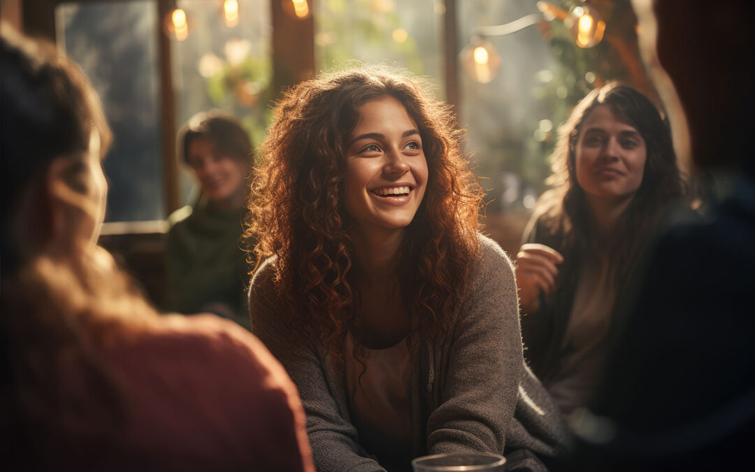 A group of friends sharing a supportive conversation