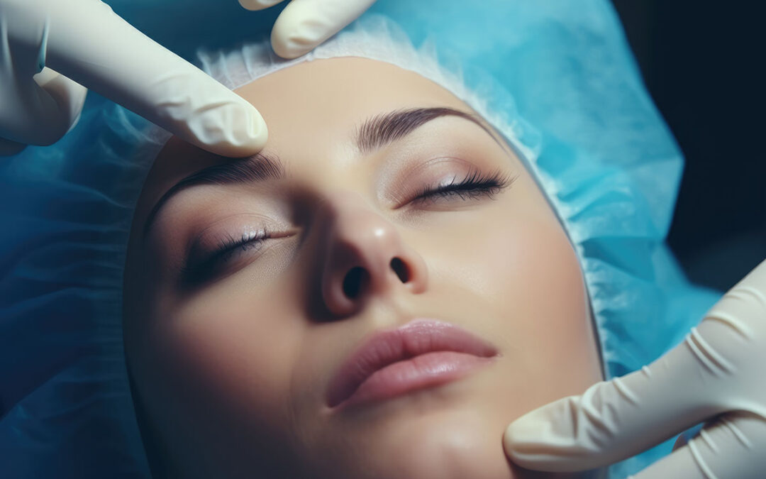 Doctor examines patient nose before rhinoplasty