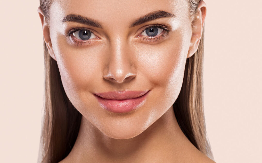 Eyes lips nose woman healthy skin macro headshot beauty clean skin