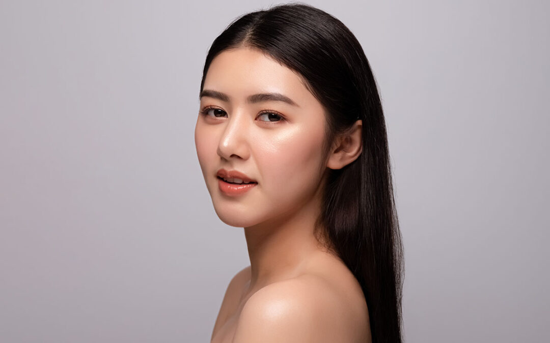 Portrait of beautiful young asian woman clean fresh bare skin concept